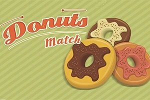 세 개의 도넛이 어우러져 있으며, 각기 다른 토핑이 올라가 있고, Donuts Match라는 글자가 쓰여져 있다
