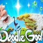 하늘색 배경에 흰 수염을 가진 노인과 떠 있는 땅 조각들이 있는 이미지