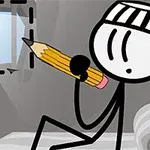 감옥 안에서 연필을 들고 창문을 바라보는 스틱맨