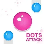 핑크색과 파란색의 큰 구와 작은 구가 흰색 배경 위에 있으며, DOTS ATTACK라는 글자가 쓰여져 있습니다