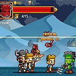 픽셀 그래픽으로 표현된 캐릭터들이 겨울 배경에서 전투를 벌이고 있는 장면