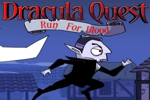 어두운 마을 배경 앞에서 흡혈귀 캐릭터가 달리고 있으며, 위에 Dracula Quest와 Run For Blood라는 문구가 적혀 있다