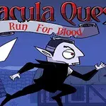 어두운 마을 배경 앞에서 흡혈귀 캐릭터가 달리고 있으며, 위에 Dracula Quest와 Run For Blood라는 문구가 적혀 있다