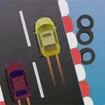 도로 위에서 두 대의 자동차가 달리고 있는 모습을 위에서 내려다본 장면