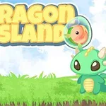 녹색 아기 용들이 풀밭에 앉아 있고, 배경에 DRAGON ISLAND라는 문구가 있다