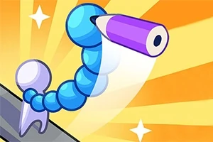 파란 구슬로 이뤄진 구불구불한 구체에 보라색 연필이 결합된 그림이 노란색 배경에 그려져 있다