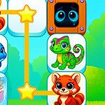 귀여운 동물들의 아이콘이 서로 연결되어 있는 퍼즐 장면