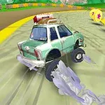 녹색 자동차가 코너를 드리프트하며 도로 위 별 모양이 있는 동전과 함께 달리고 있습니다