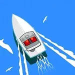 하늘을 나는 갈매기들 위로 빠르게 항해하는 모터보트