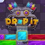 화려한 색상의 블록들이 쌓인 게임 화면 위에 DROP IT 텍스트가 있는 이미지