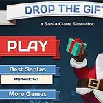 산타클로스가 선물을 들고 있는 그림과 PLAY 버튼이 있는 게임 화면