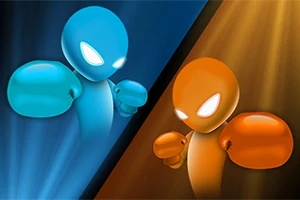 파란색과 주황색 글로브를 낀 두 캐릭터가 서로 마주 보고 있는 장면