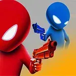 빨간색과 파란색의 캐릭터가 각각 총을 들고 있는 모습