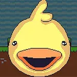 귀여운 노란 오리가 웃고 있는 픽셀 아트 이미지