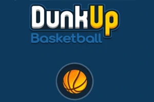 파란색 배경 위에 Dunk Up Basketball 텍스트와 농구공 그림이 있는 이미지