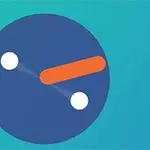 파란색 배경에 파란 원 안에 두 개의 흰 점과 주황색 직선이 있는 이미지