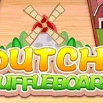 풍차와 농가 그림 위에 DUTCH SHUFFLEBOARD 텍스트가 있는 일러스트