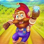 빨간 모자를 쓴 요정이 초록 들판을 배경으로 한 손에 다이아몬드를 들고 있다