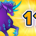 보라색 유니콘과 숫자 11이 밝은 노란색 배경에 있는 이미지