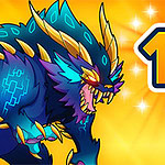 푸른 몬스터가 황금 뿔과 함께 숫자 12 옆에 있고, 배경은 밝은 노란색이다