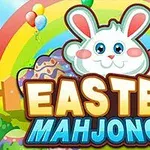 귀여운 토끼 얼굴과 함께 알록달록한 달걀, 무지개, 풍선이 어우러진 화면