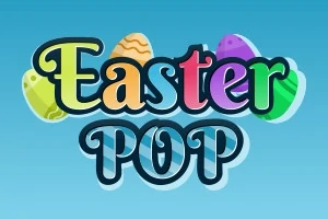 알록달록한 부활절 달걀과 Easter POP이라는 텍스트가 있는 파란색 배경