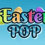 알록달록한 부활절 달걀과 Easter POP이라는 텍스트가 있는 파란색 배경