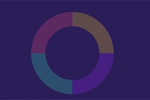 파란색 배경에 다양한 색상의 사분 원으로 구성된 원형 그래픽