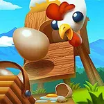 큰 닭이 있는 나무 둥지에서 계란이 떨어지는 장면