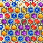 다양한 색상의 육각형 타일이 그물 모양으로 배열되어 있는 이미지