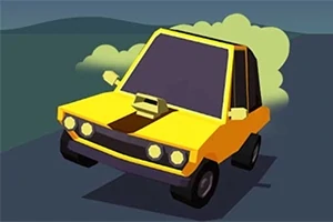 노란색 차가 도로 위를 주행하며 연기를 내뿜는 모습