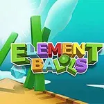 하늘 배경에 떠 있는 다양한 색상의 보석들과 ELEMENT BALLS라는 알록달록한 텍스트