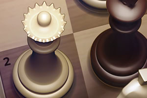 흰색과 검은색 체스 말이 체스판 위에 배치되어 있는 모습