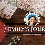 테이블 위에 지도, 나침반, 스마트폰과 함께 놓인 여성의 사진과 Emilys Journey라는 텍스트
