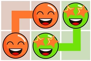 주황색과 초록색 별눈 이모지가 그리드 위에 배치되어 있고, 색깔이 일치하는 경로로 연결되어 있는 이미지