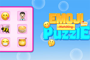 핑크색 배경에 다양한 이모티콘이 있는 퍼즐 인터페이스와 오른쪽에 EMOJI Puzzle이라는 텍스트가 있는 이미지