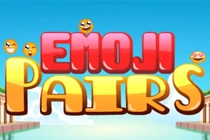 알록달록한 글자 EMOJI PAIRS와 다양한 표정의 이모티콘들이 푸른 하늘 배경 위에 있는 이미지