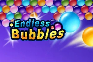 다양한 색상의 버블들이 화면의 상단에 모여있고, 중앙에 Endless Bubbles라는 텍스트가 있는 보라색 배경 이미지