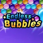 다양한 색상의 버블들이 화면의 상단에 모여있고, 중앙에 Endless Bubbles라는 텍스트가 있는 보라색 배경 이미지