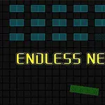 검은 격자 무늬 배경에 노란색 네온 문자로 ENDLESS NEON이 쓰여 있고, 청록색 블록과 녹색 및 보라색 도형이 포함되어 있습니다