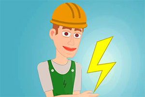 노란 헬멧을 쓴 남성이 번개 모양을 손에 들고 있는 일러스트