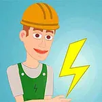 노란 헬멧을 쓴 남성이 번개 모양을 손에 들고 있는 일러스트