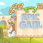 EPIC GAUL이라는 글자가 큰 팻말에 적혀 있고, 양쪽에 캐릭터들이 있는 만화 스타일의 이미지