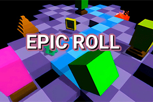 체커보드 패턴의 바닥 위에 다양한 색상의 큐브들과 EPIC ROLL이라는 텍스트
