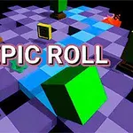 체커보드 패턴의 바닥 위에 다양한 색상의 큐브들과 EPIC ROLL이라는 텍스트