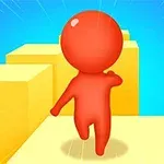 빨간색 캐릭터가 노란색 블록 위를 달리고 있는 모습