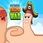 한쪽은 해적 모자를 쓰고 다른 쪽은 빨간 머리띠를 두른 두 엄지손가락이 대결하는 장면