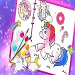 책 위에 유니콘, 별, 무지개 등이 그려져 있는 색칠 공부 도안