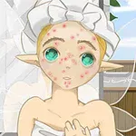 귀여운 요정 캐릭터가 얼굴에 여드름이 있는 모습을 묘사한 이미지