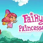 배경에는 구름과 산이 있는 푸른 하늘 아래에서 날아다니는 요정과 벌이 있으며, 빨간 버섯이 주변에 있습니다